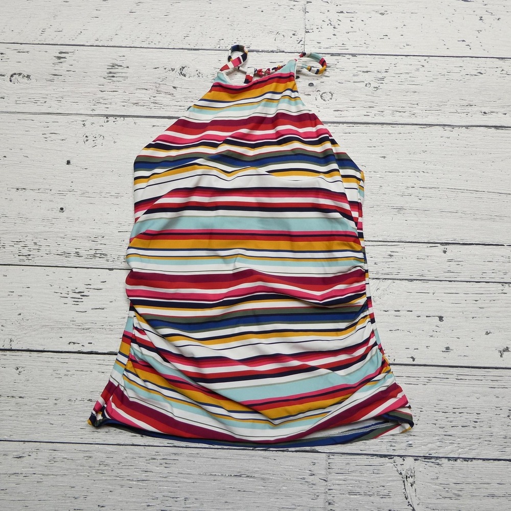 Anne Cole Tankini Swimsuit Top Womens XS Multicolor Striped High Neck Ruched NWT